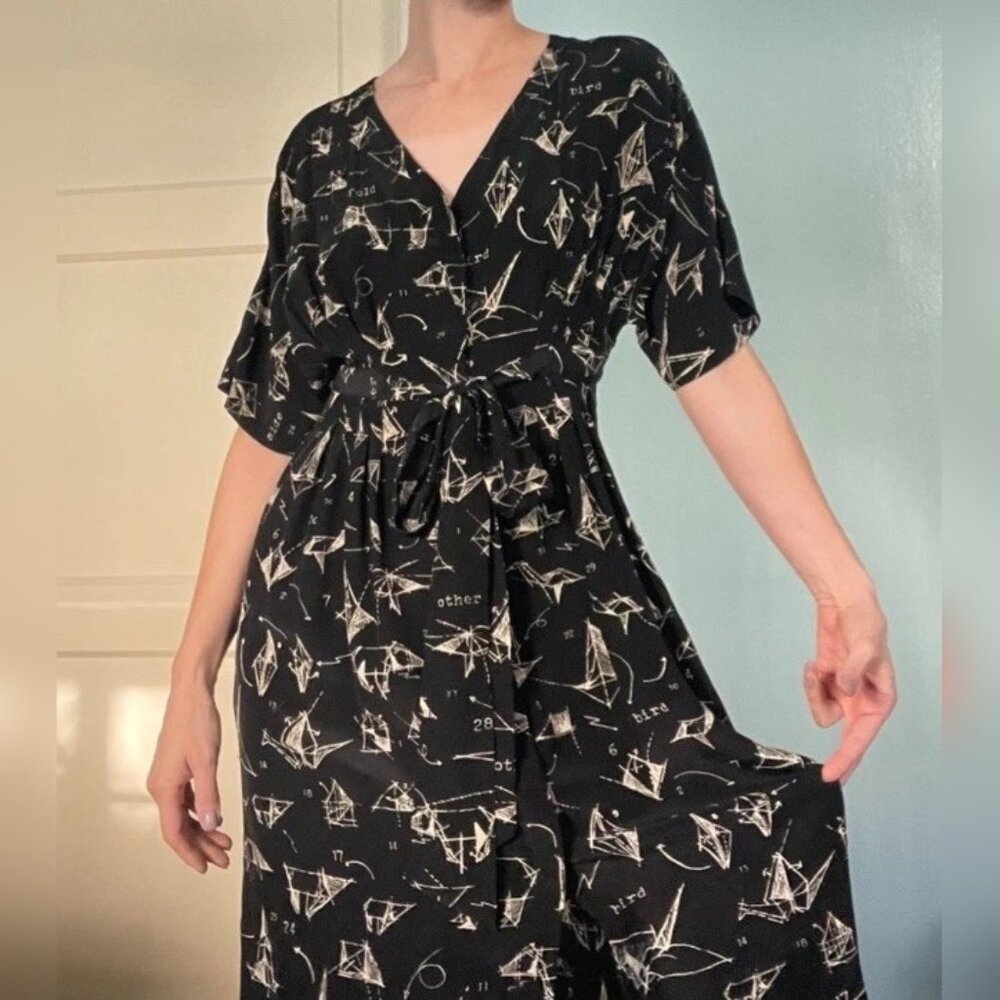 Anthropologie | Moulinette Soeurs Black Silk Origami Dress, Sz. 8